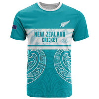 New Zealand Silver Fern Cricket Custom T Shirt Black Cap Teal Maori Pattern - Polynesian Pride