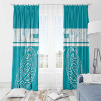 New Zealand Silver Fern Cricket Custom Window Curtain Black Cap Teal Maori Pattern - Polynesian Pride