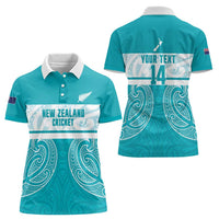 New Zealand Silver Fern Cricket Custom Women Polo Shirt Black Cap Teal Maori Pattern - Polynesian Pride