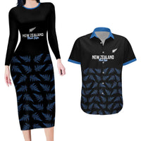 New Zealand Silver Fern Cricket Custom Couples Matching Long Sleeve Bodycon Dress and Hawaiian Shirt Black Cap T20 Version LT14 Black - Polynesian Pride