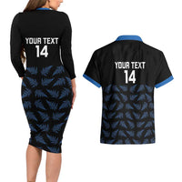 New Zealand Silver Fern Cricket Custom Couples Matching Long Sleeve Bodycon Dress and Hawaiian Shirt Black Cap T20 Version LT14 - Polynesian Pride