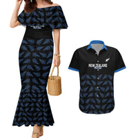 New Zealand Silver Fern Cricket Custom Couples Matching Mermaid Dress and Hawaiian Shirt Black Cap T20 Version LT14 Black - Polynesian Pride
