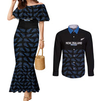 New Zealand Silver Fern Cricket Custom Couples Matching Mermaid Dress and Long Sleeve Button Shirt Black Cap T20 Version - Polynesian Pride