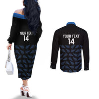 New Zealand Silver Fern Cricket Custom Couples Matching Off The Shoulder Long Sleeve Dress and Long Sleeve Button Shirt Black Cap T20 Version LT14 - Polynesian Pride