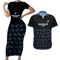 New Zealand Silver Fern Cricket Custom Couples Matching Short Sleeve Bodycon Dress and Hawaiian Shirt Black Cap T20 Version - Polynesian Pride