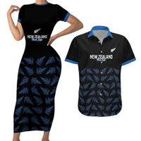 New Zealand Silver Fern Cricket Custom Couples Matching Short Sleeve Bodycon Dress and Hawaiian Shirt Black Cap T20 Version LT14 Black - Polynesian Pride