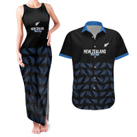 New Zealand Silver Fern Cricket Custom Couples Matching Tank Maxi Dress and Hawaiian Shirt Black Cap T20 Version LT14 Black - Polynesian Pride