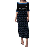 New Zealand Silver Fern Cricket Custom Family Matching Puletasi and Hawaiian Shirt Black Cap T20 Version LT14 Mom's Dress Black - Polynesian Pride