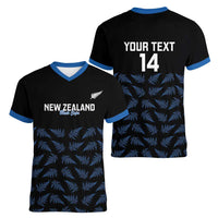 New Zealand Silver Fern Cricket Custom Women V-Neck T-Shirt Black Cap T20 Version - Polynesian Pride