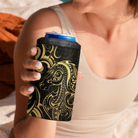 Gold And Black Aoteara Horse Racing 4 in 1 Can Cooler Tumbler NZ Maori Pattern