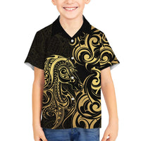 Gold And Black Aotearoa Horse Racing Family Matching Long Sleeve Bodycon Dress and Hawaiian Shirt NZ Maori Pattern LT14 Son's Shirt Black - Polynesian Pride