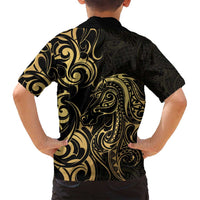Gold And Black Aotearoa Horse Racing Family Matching Off Shoulder Short Dress and Hawaiian Shirt NZ Maori Pattern LT14 - Polynesian Pride