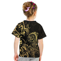 Gold And Black Aoteara Horse Racing Kid T Shirt NZ Maori Pattern