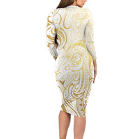 Gold And White Aotearoa Horse Racing Family Matching Long Sleeve Bodycon Dress and Hawaiian Shirt NZ Maori Pattern LT14 - Polynesian Pride
