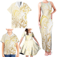 Gold And White Aotearoa Horse Racing Family Matching Tank Maxi Dress and Hawaiian Shirt NZ Maori Pattern LT14 - Polynesian Pride