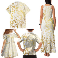 Gold And White Aotearoa Horse Racing Family Matching Tank Maxi Dress and Hawaiian Shirt NZ Maori Pattern LT14 - Polynesian Pride