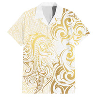 Gold And White Aotearoa Horse Racing Family Matching Tank Maxi Dress and Hawaiian Shirt NZ Maori Pattern LT14 Dad's Shirt - Short Sleeve White - Polynesian Pride