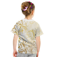 Gold And White Aoteara Horse Racing Kid T Shirt NZ Maori Pattern