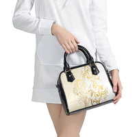 Gold And White Aoteara Horse Racing Shoulder Handbag NZ Maori Pattern