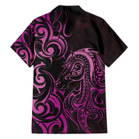 Pink Aotearoa Horse Racing Family Matching Long Sleeve Bodycon Dress and Hawaiian Shirt NZ Maori Pattern LT14 - Polynesian Pride