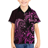 Pink Aotearoa Horse Racing Family Matching Long Sleeve Bodycon Dress and Hawaiian Shirt NZ Maori Pattern LT14 Son's Shirt Pink - Polynesian Pride