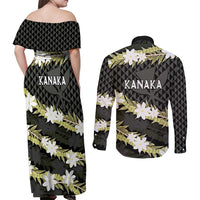 Born And Raised Aloha Hawaii Couples Matching Off Shoulder Maxi Dress and Long Sleeve Button Shirt Kanaka Kakau Hawaiian Tiare Pakalana Lei LT14 - Polynesian Pride