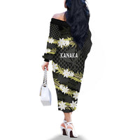 Born And Raised Aloha Hawaii Family Matching Off The Shoulder Long Sleeve Dress and Hawaiian Shirt Kanaka Kakau Hawaiian Tiare Pakalana Lei LT14 - Polynesian Pride