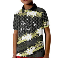 Born And Raised Aloha Hawaii Kid Polo Shirt Kanaka Kakau Hawaiian Tiare Pakalana Lei LT14 Kid Black - Polynesian Pride