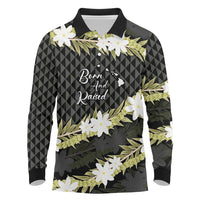 Born And Raised Aloha Hawaii Long Sleeve Polo Shirt Kanaka Kakau Hawaiian Tiare Pakalana Lei LT14 Black - Polynesian Pride