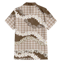 Brown Hawaii Tiare and Shell Lei Family Matching Off Shoulder Short Dress and Hawaiian Shirt Hawaiian Palaka Luxury Vibes LT14 - Polynesian Pride