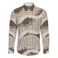 Brown Hawaii Tiare and Shell Lei Family Matching Off Shoulder Short Dress and Hawaiian Shirt Hawaiian Palaka Luxury Vibes LT14 Dad's Shirt - Long Sleeve Brown - Polynesian Pride