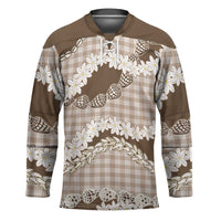 Brown Hawaii Tiare and Shell Lei Hockey Jersey Hawaiian Palaka Luxury Vibes - Polynesian Pride