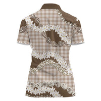 Brown Hawaii Tiare and Shell Lei Women Polo Shirt Hawaiian Palaka Luxury Vibes - Polynesian Pride