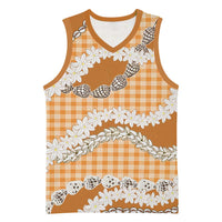 Orange Hawaii Tiare and Shell Lei Basketball Jersey Hawaiian Palaka Luxury Vibes - Polynesian Pride