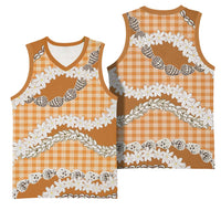 Orange Hawaii Tiare and Shell Lei Basketball Jersey Hawaiian Palaka Luxury Vibes - Polynesian Pride