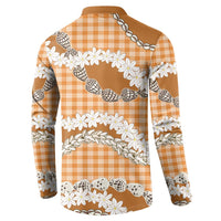 Orange Hawaii Tiare and Shell Lei Button Sweatshirt Hawaiian Palaka Luxury Vibes - Polynesian Pride