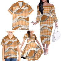Orange Hawaii Tiare and Shell Lei Family Matching Off The Shoulder Long Sleeve Dress and Hawaiian Shirt Hawaiian Palaka Luxury Vibes LT14 - Polynesian Pride