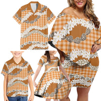 Orange Hawaii Tiare and Shell Lei Family Matching Off Shoulder Short Dress and Hawaiian Shirt Hawaiian Palaka Luxury Vibes LT14 - Polynesian Pride