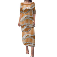 Orange Hawaii Tiare and Shell Lei Family Matching Puletasi and Hawaiian Shirt Hawaiian Palaka Luxury Vibes LT14 Mom's Dress Orange - Polynesian Pride