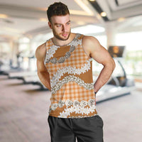 Orange Hawaii Tiare and Shell Lei Men Tank Top Hawaiian Palaka Luxury Vibes - Polynesian Pride