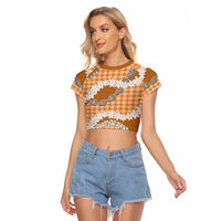 Orange Hawaii Tiare and Shell Lei Raglan Cropped T Shirt Hawaiian Palaka Luxury Vibes - Polynesian Pride
