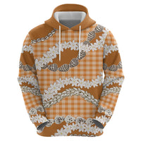 Orange Hawaii Tiare and Shell Lei Zip Hoodie Hawaiian Palaka Luxury Vibes - Polynesian Pride