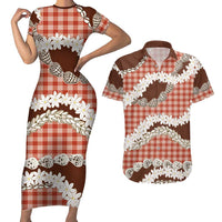 Red Hawaii Tiare and Shell Lei Couples Matching Short Sleeve Bodycon Dress and Hawaiian Shirt Hawaiian Palaka Luxury Vibes LT14 Red - Polynesian Pride