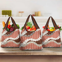 Red Hawaii Tiare and Shell Lei Grocery Bag Hawaiian Palaka Luxury Vibes - Polynesian Pride
