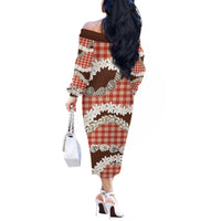 Red Hawaii Tiare and Shell Lei Off The Shoulder Long Sleeve Dress Hawaiian Palaka Luxury Vibes LT14 - Polynesian Pride
