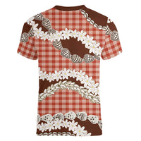 Red Hawaii Tiare and Shell Lei Women V-Neck T-Shirt Hawaiian Palaka Luxury Vibes - Polynesian Pride