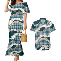 Dark Cyan Hawaii Tiare and Shell Lei Couples Matching Mermaid Dress and Hawaiian Shirt Hawaiian Palaka Luxury Vibes LT14 Dark Cyan - Polynesian Pride