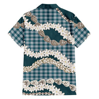 Dark Cyan Hawaii Tiare and Shell Lei Family Matching Puletasi and Hawaiian Shirt Hawaiian Palaka Luxury Vibes LT14 - Polynesian Pride