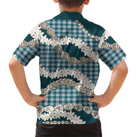 Dark Cyan Hawaii Tiare and Shell Lei Kid Hawaiian Shirt Hawaiian Palaka Luxury Vibes - Polynesian Pride
