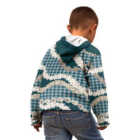 Dark Cyan Hawaii Tiare and Shell Lei Kid Hoodie Hawaiian Palaka Luxury Vibes - Polynesian Pride